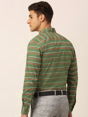 Indian Needle Men's Cotton Striped Formal Shirts-SF-820Olive