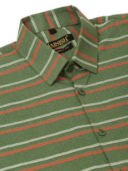 Indian Needle Men's Cotton Striped Formal Shirts-SF-820Olive
