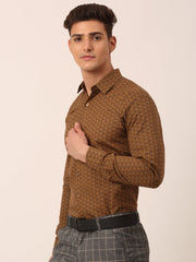 Indian Needle Men's Cotton Printed Formal Shirts-SF-821Beige
