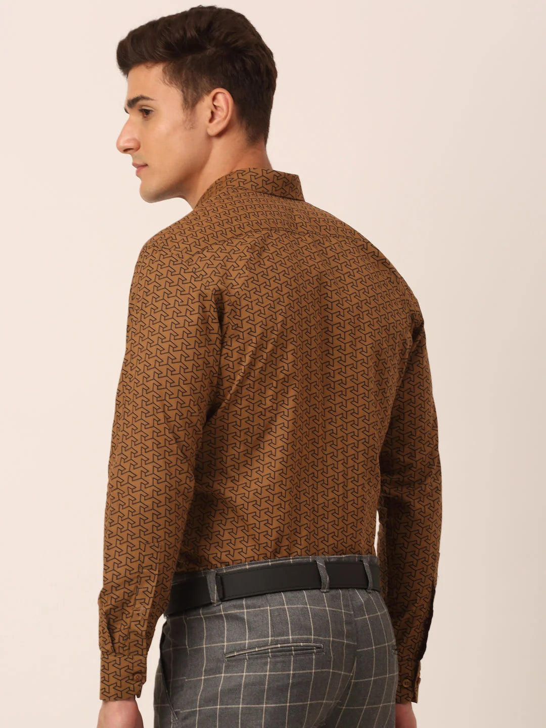 Beige Formal Shirts - Mens Cotton Printed Shirt | Indian Needle