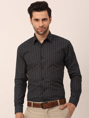 Indian Needle Men's Cotton Printed Formal Shirts-SF-821Black