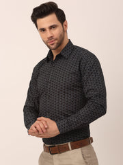 Indian Needle Men's Cotton Printed Formal Shirts-SF-821Black