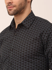 Indian Needle Men's Cotton Printed Formal Shirts-SF-821Black