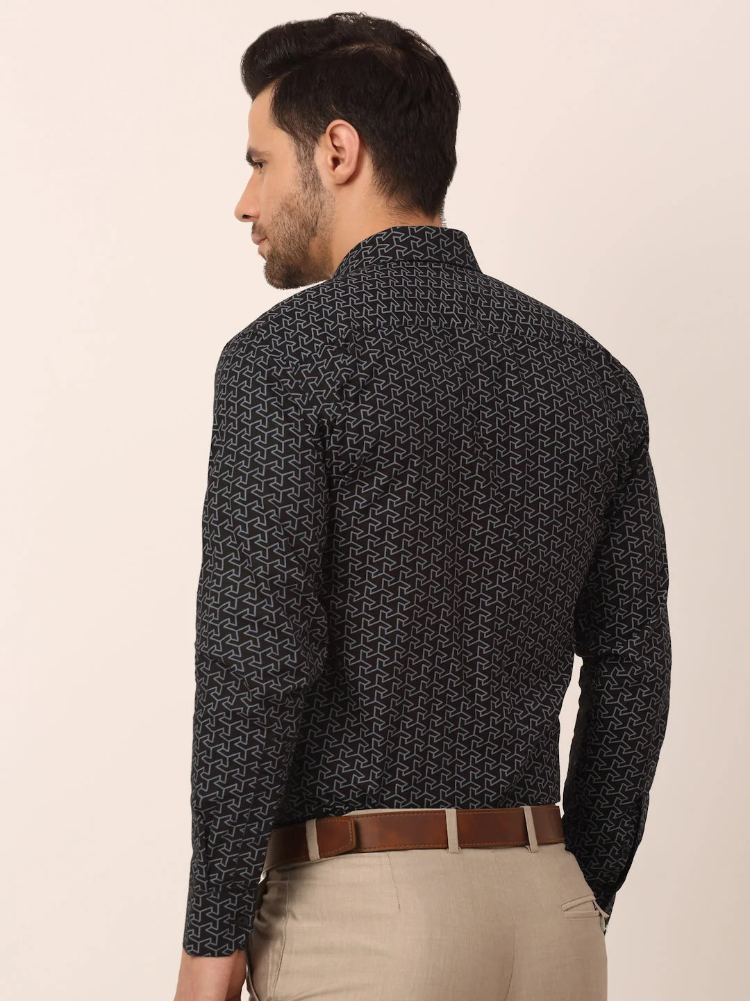 Mens Cotton Printed Shirt - Black Formal Shirts | Indian Needle