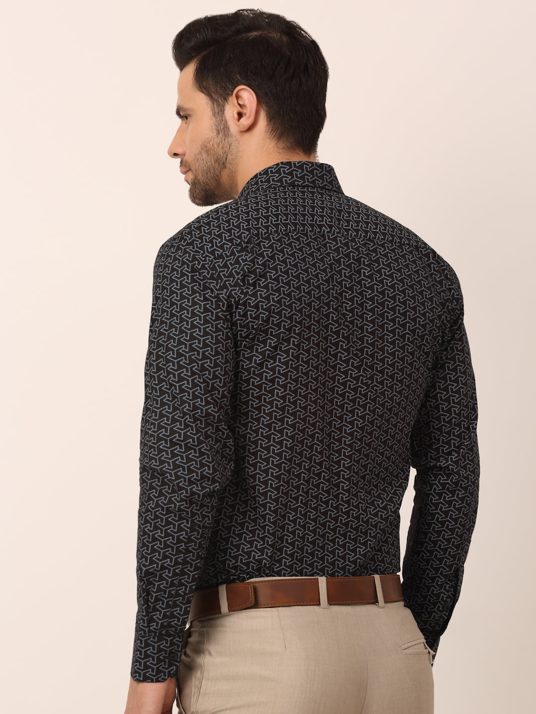 Mens Cotton Printed Shirt - Black Formal Shirts | Indian Needle