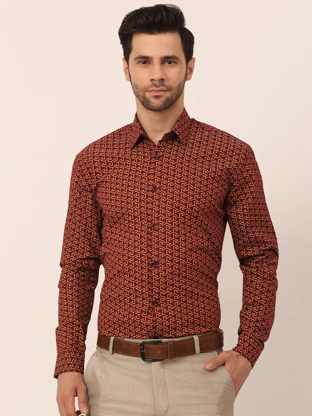 Brown Cotton Printed Formal Shirts - Mens Shirt | Indian Needle