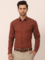 Indian Needle Men's Cotton Printed Formal Shirts-SF-821Brown