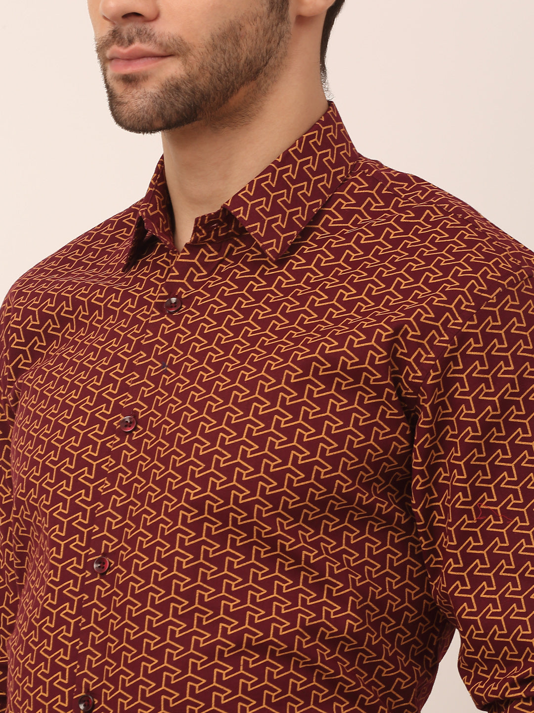 Brown Cotton Printed Formal Shirts - Mens Shirt | Indian Needle