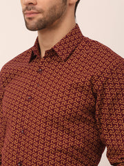 Indian Needle Men's Cotton Printed Formal Shirts-SF-821Brown
