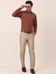 Indian Needle Men's Cotton Printed Formal Shirts-SF-821Brown
