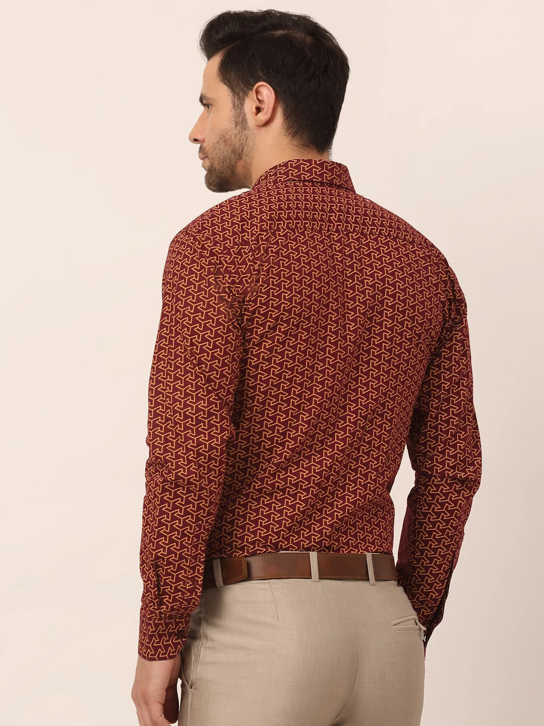 Brown Cotton Printed Formal Shirts - Mens Shirt | Indian Needle