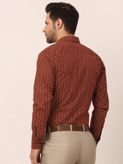 Indian Needle Men's Cotton Printed Formal Shirts-SF-821Brown