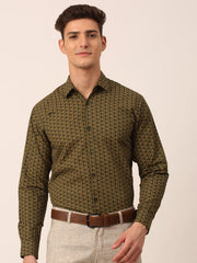 Indian Needle Men's Cotton Printed Formal Shirts-SF-821Olive