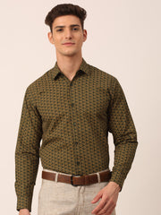 Indian Needle Men's Cotton Printed Formal Shirts-SF-821Olive