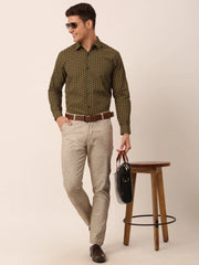 Indian Needle Men's Cotton Printed Formal Shirts-SF-821Olive