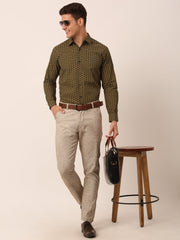 Indian Needle Men's Cotton Printed Formal Shirts-SF-821Olive