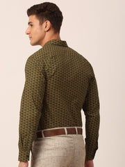 Indian Needle Men's Cotton Printed Formal Shirts-SF-821Olive