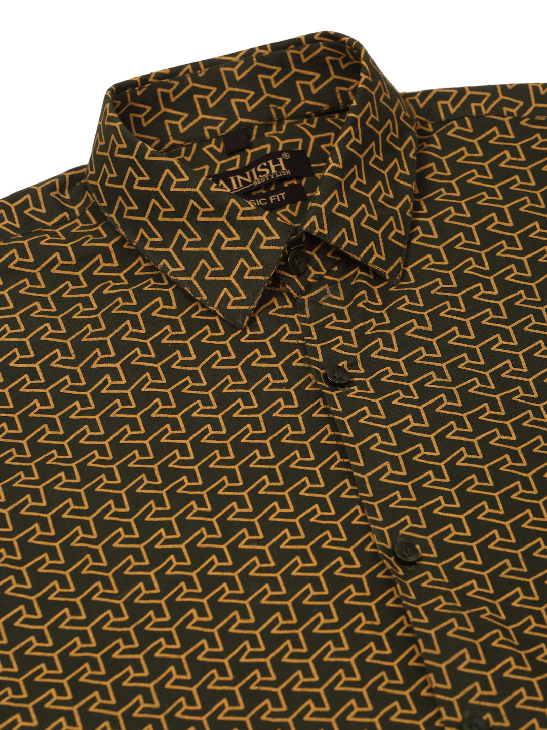 Olive Cotton Printed Formal Shirts - Mens Shirt | Indian Needle