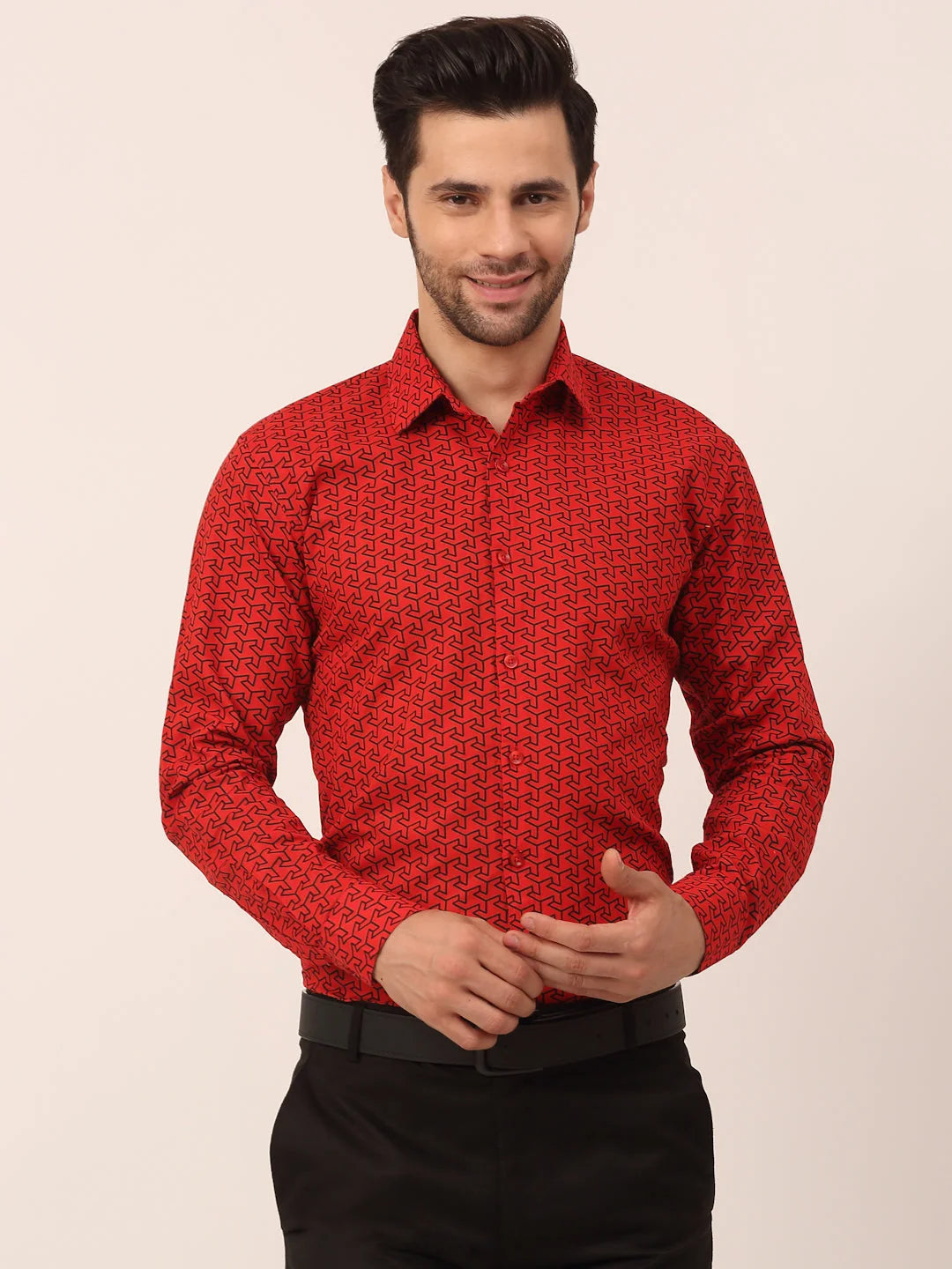 Red Cotton Printed Formal Shirts - Mens Shirt | Indian Needle