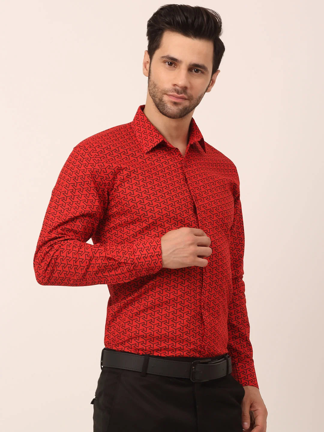 Red Cotton Printed Formal Shirts - Mens Shirt | Indian Needle