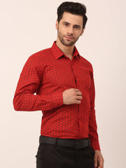 Indian Needle Men's Cotton Printed Formal Shirts-SF-821Red