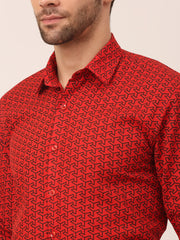 Indian Needle Men's Cotton Printed Formal Shirts-SF-821Red