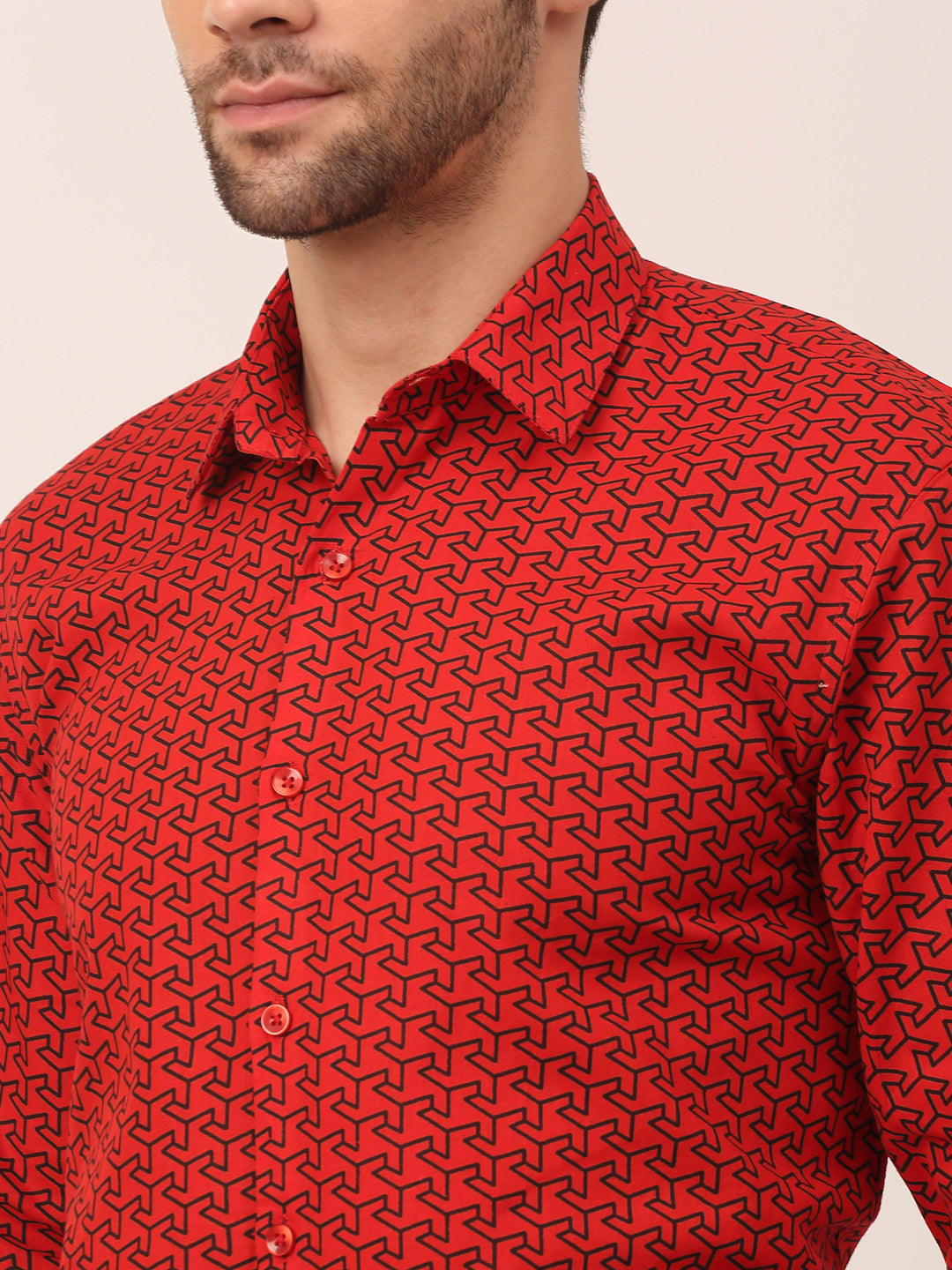 Red Cotton Printed Formal Shirts - Mens Shirt | Indian Needle