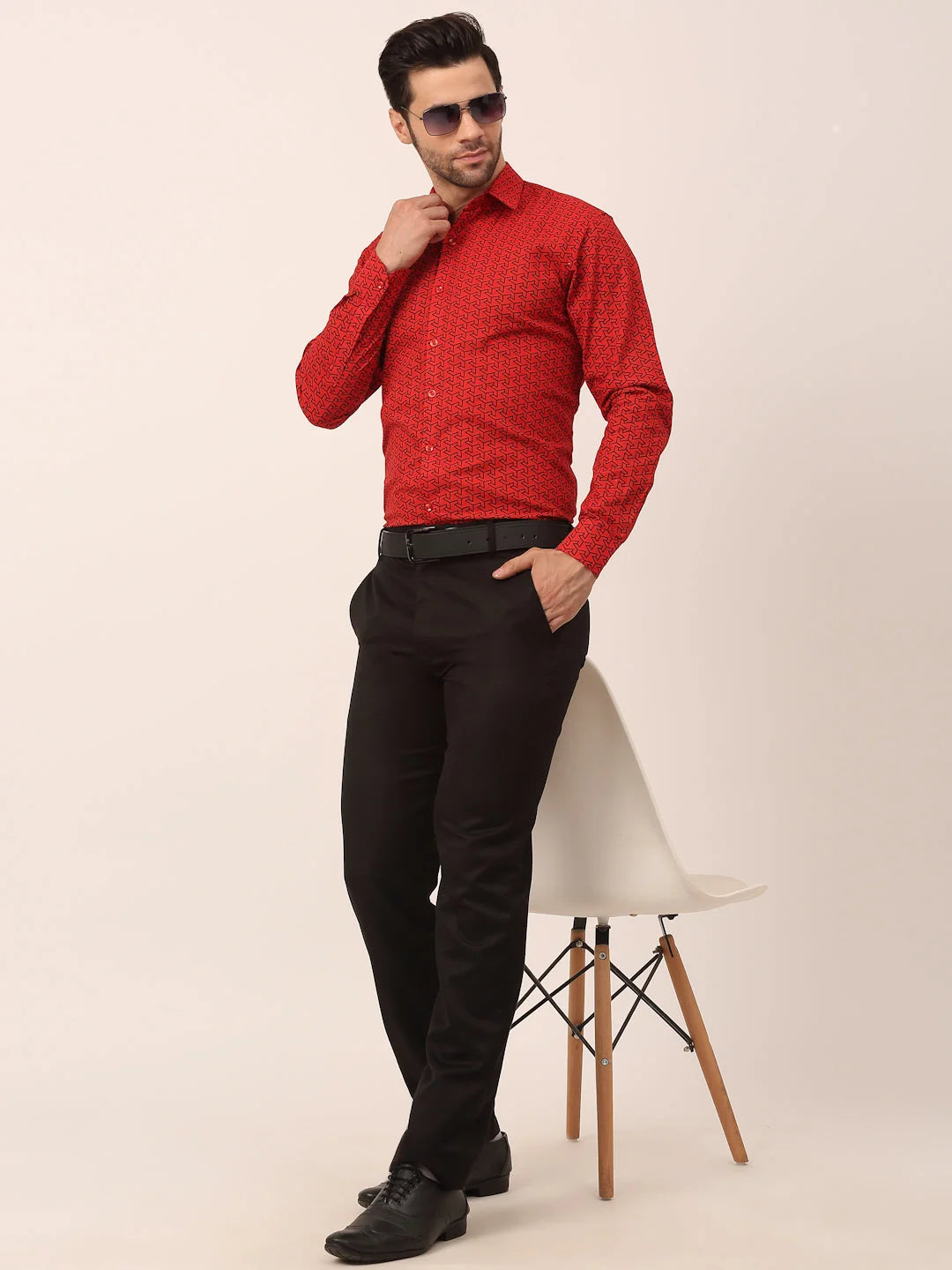 Red Cotton Printed Formal Shirts - Mens Shirt | Indian Needle