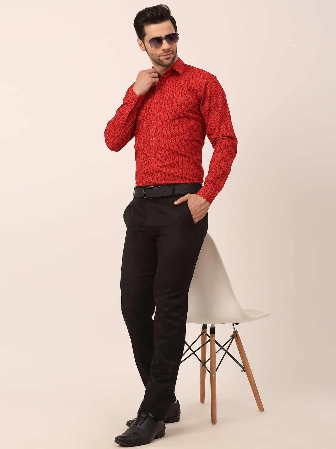 Red Cotton Printed Formal Shirts - Mens Shirt | Indian Needle