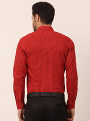 Indian Needle Men's Cotton Printed Formal Shirts-SF-821Red