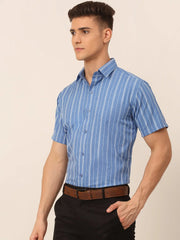 Men Blue & White Classic Striped Formal Shirt-SF-822