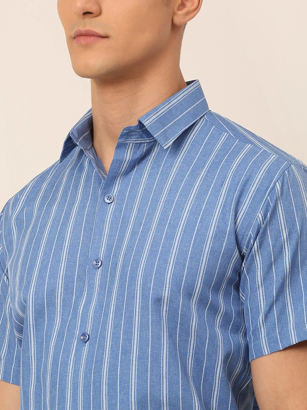 Blue & White Striped Cotton Mens Shirt - Formal Shirts