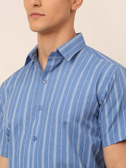 Men Blue & White Classic Striped Formal Shirt-SF-822