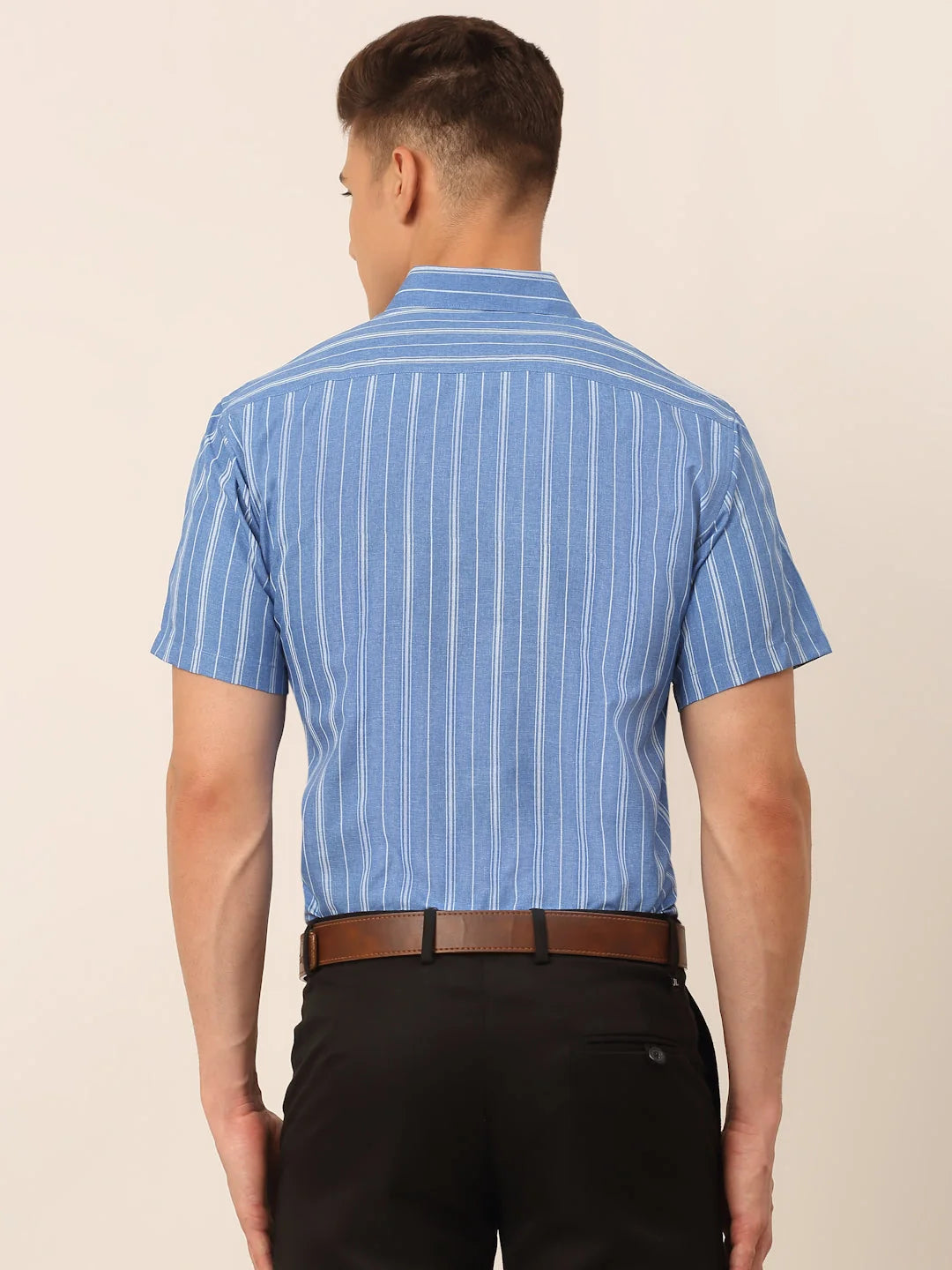 Blue & White Striped Cotton Mens Shirt - Formal Shirts