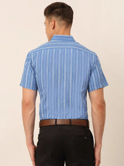 Men Blue & White Classic Striped Formal Shirt-SF-822