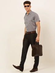 Men White Classic Striped Formal Shirt-SF-824