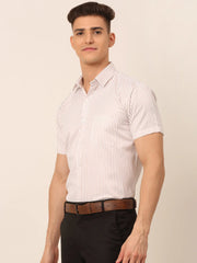 Men White Classic Striped Styled Formal Shirt-SF-824