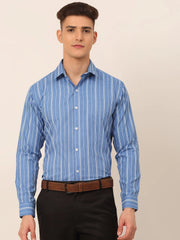Men Blue & White Classic Striped Formal Shirt-SF-825