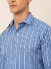 Men Blue & White Classic Striped Formal Shirt-SF-825