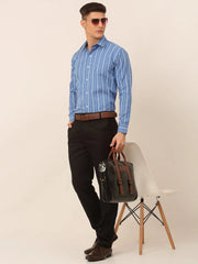 Men Blue & White Classic Striped Formal Shirt-SF-825