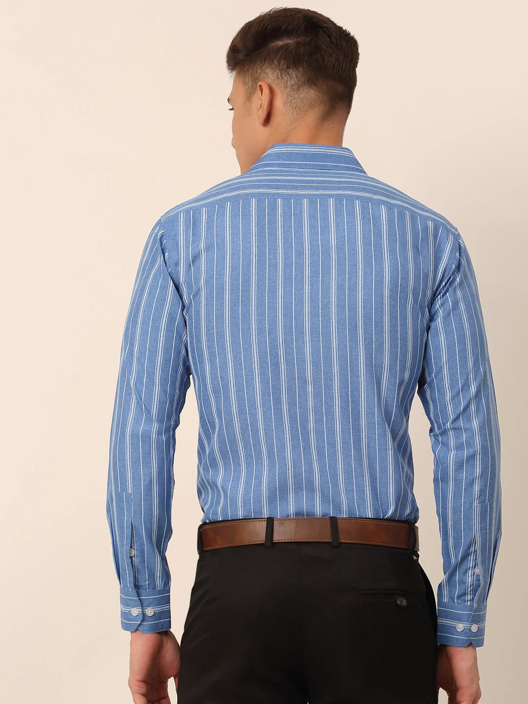 Men's Blue & White Striped Formal Shirt | Cotton Fabric