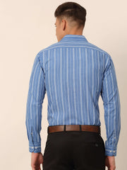 Men Blue & White Classic Striped Formal Shirt-SF-825