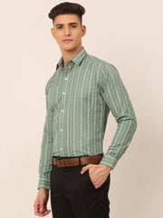 Men Green & White Classic Striped Formal Shirt-SF-825