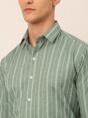Men Green & White Classic Striped Formal Shirt-SF-825