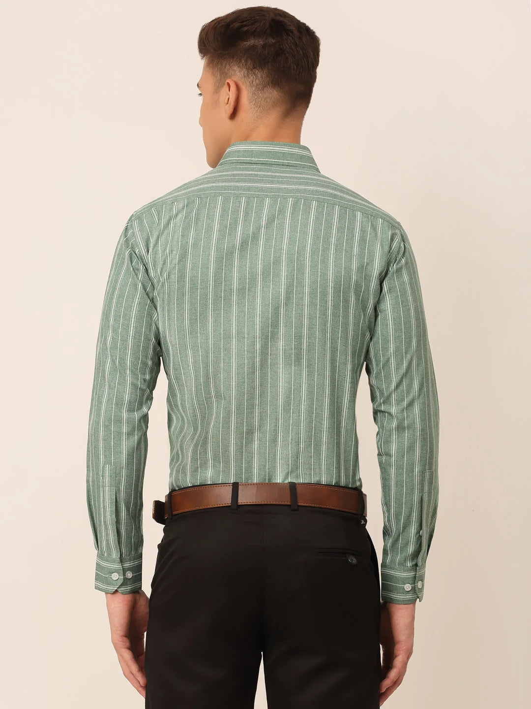 Green Striped Mens Shirt - Classic Cotton Formal Shirts