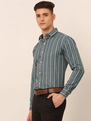 Men Grey & White Classic Striped Formal Shirt-SF-825