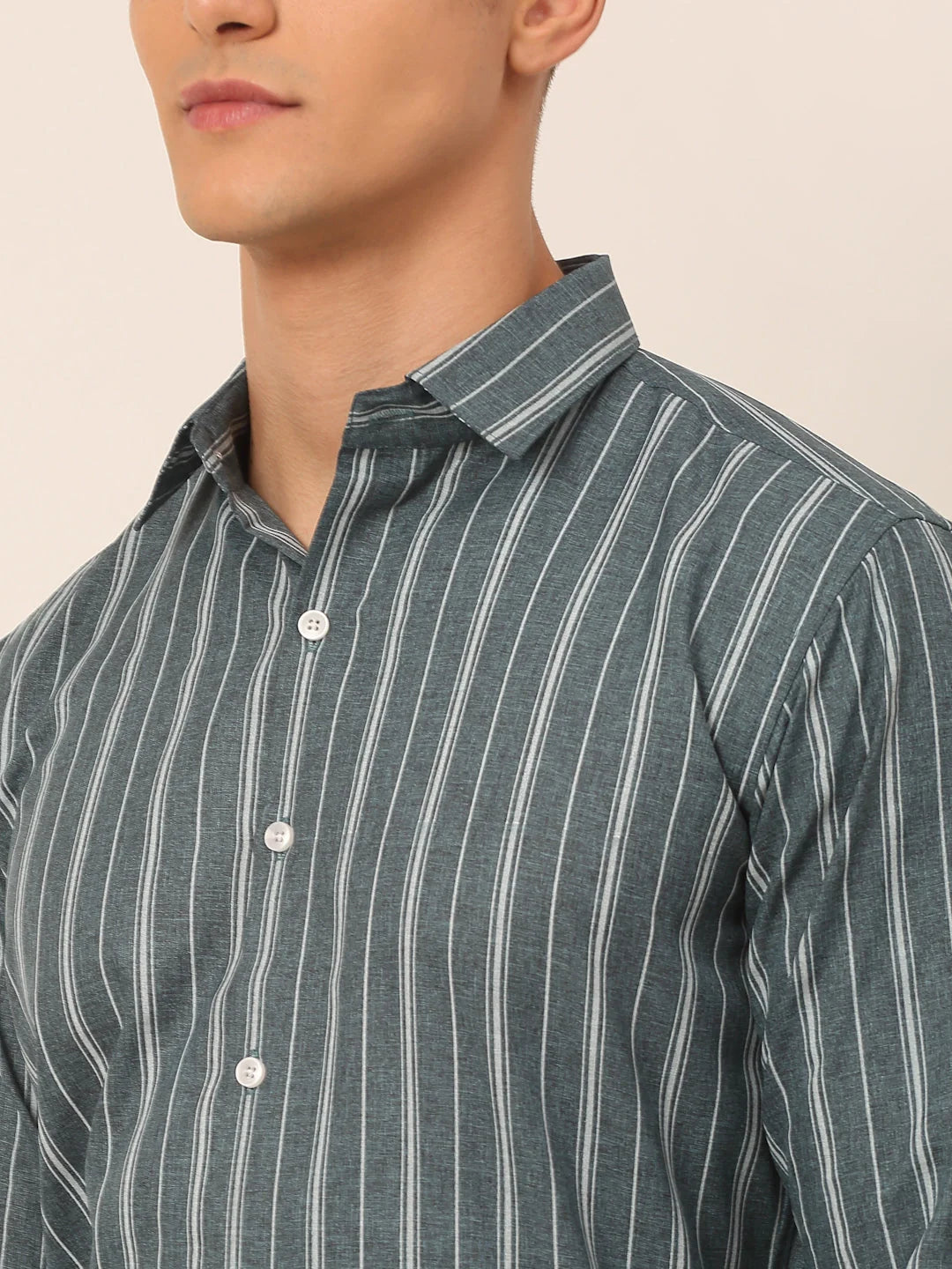 Grey Striped Mens Shirt - Classic Cotton Formal Shirts