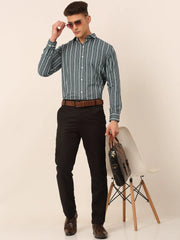Men Grey & White Classic Striped Formal Shirt-SF-825