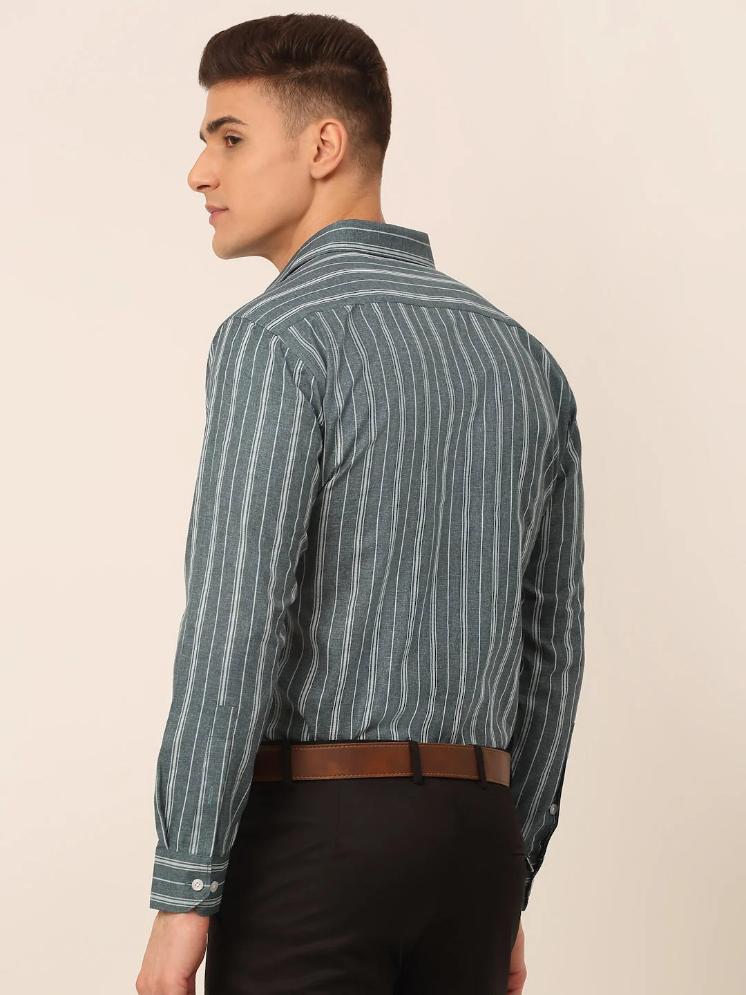 Grey Striped Mens Shirt - Classic Cotton Formal Shirts