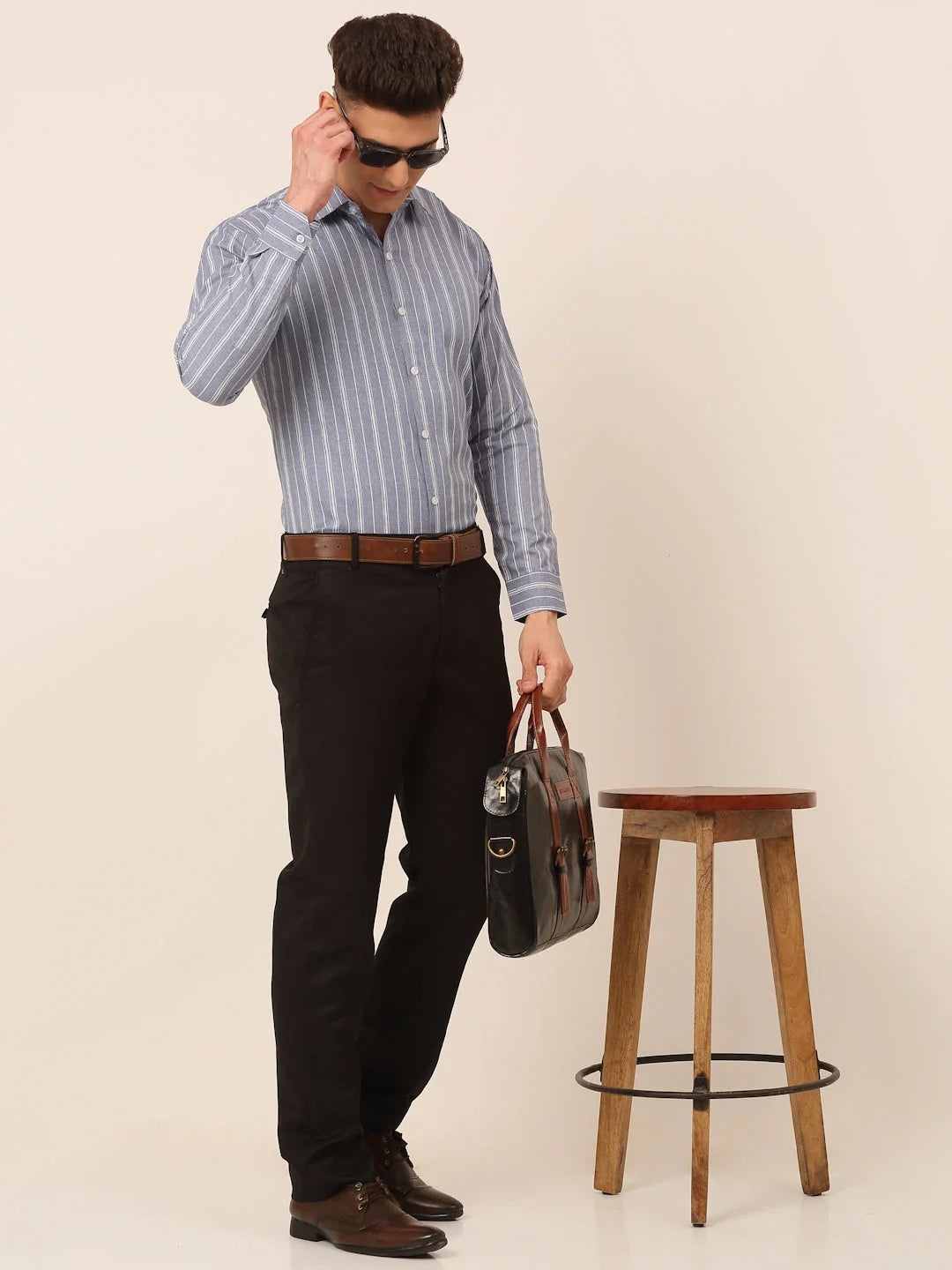 Light Grey Striped Mens Shirt - Classic Cotton Formal Shirts